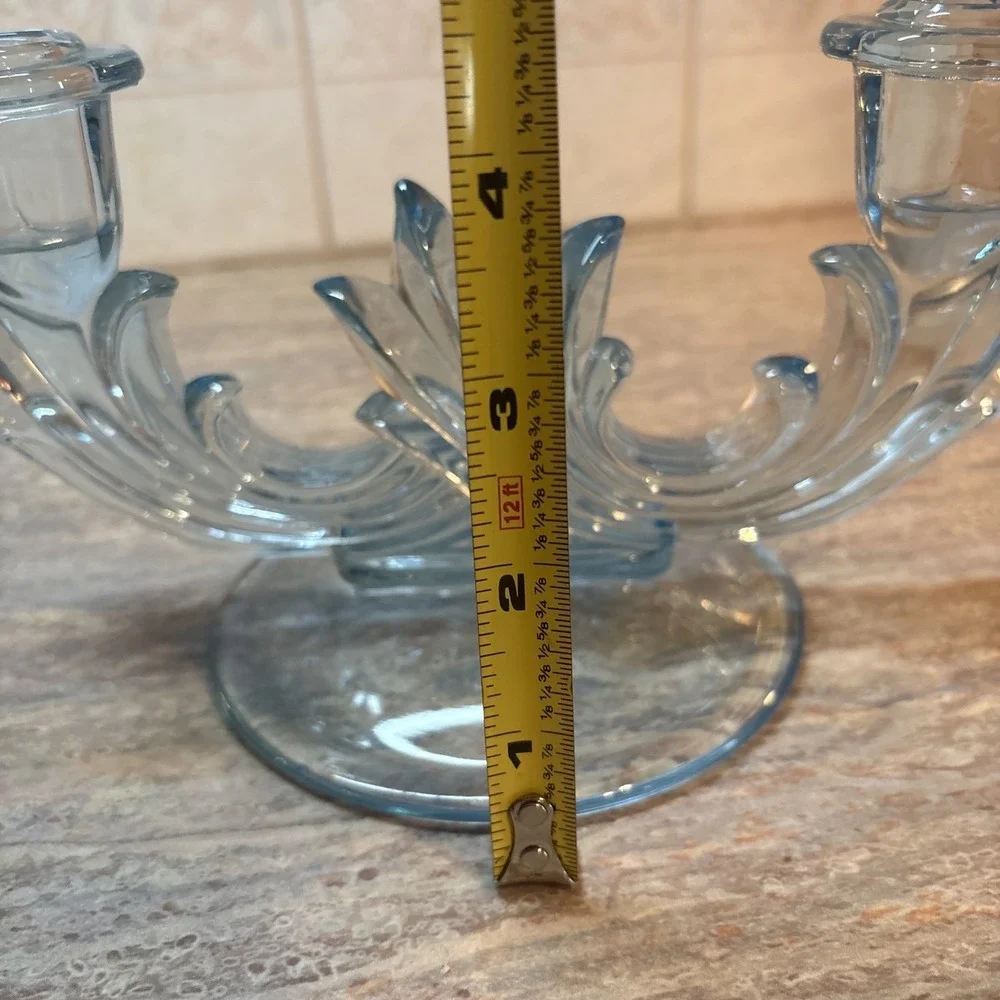 Vtg Fostoria Blue Glass Candle Holder